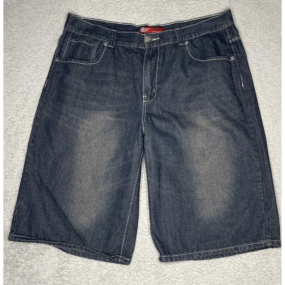 Vintage Y2K Jinzu Shorts Mens 38 Blue Denim Jorts Wide Leg Baggy Skater‎ Shorts
